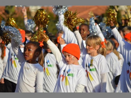 Team spirit... Pupils pulled together to demonstrate their enthusiasm on the day.