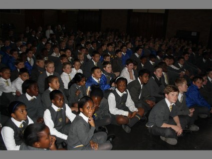 Appreciative... Bryneven Primary School pupils soak up the sounds of Newton's 2nd Law.