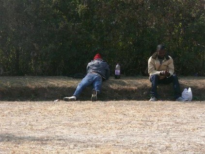 Naptime... The disused bowling green is now a resting area for vagrants.