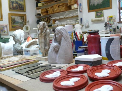 Workshop Display... Handmade emblems on display.