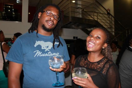 Good times… Thando Ubisi and Lethokuhle Gamede have a good time watching The Muffinz.