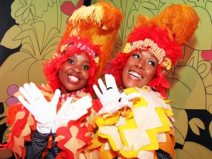 Bird Girls… Masego Mothibakgomo and Schelaine Bennett sing and dance for the camera.