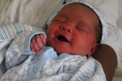 Smiling... Esther Nyota and Bernard Nyirenda's son was born at 10.45am at a weight of 4.4kg