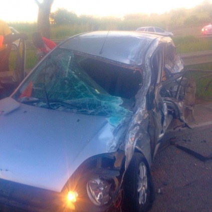 Emer-G-Med paramedics posed this photo of the car that was crushed in the collision with a truck.