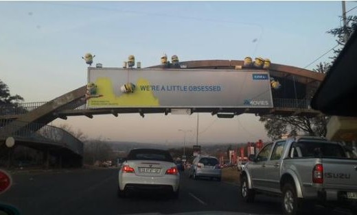 AFTER: A photo taken 22 days ago of the minions billboard with one minion missing. Photo: Twitter/@Olo_Mongale