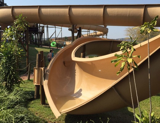 The portion of the water slide which gave way.