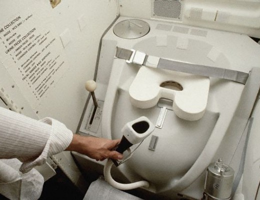 November 1980, Houston, Texas, USA --- The first version of NASA's weightless space toilet didn't work properly for female astronauts. --- Image by © Roger Ressmeyer/CORBIS