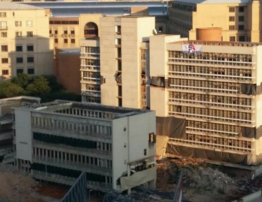 The site of the building implosion. Photo: Facebook/Sandton Central