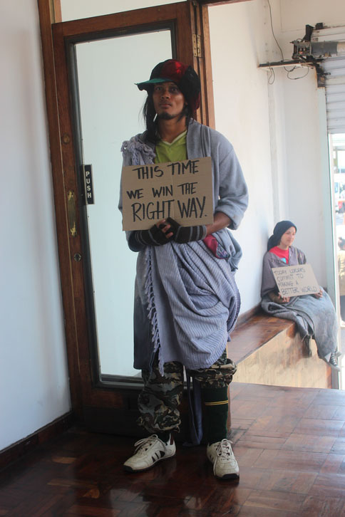 One of the ‘homeless’ people at the CEO SleepOut media launch.
