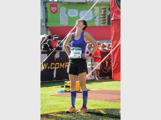 Elation... Ann Ashworth completes the 2016 Comrades Marathon in a time of 07:07:00.