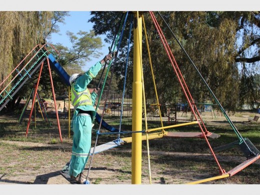Revamp... Play equipment from George Lea Park is being stripped down and repainted for reuse at Shandon Way Park.