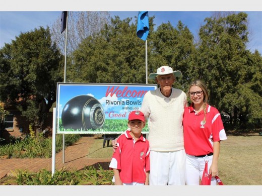 Old meets young... Rivonia bowls club members, Xavian Kramer (10), 100-year-old Cyril Crompton and Shannon Davies (17).