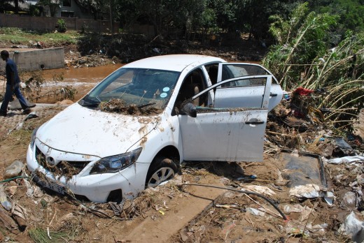 The car that was caught in the flash flood.