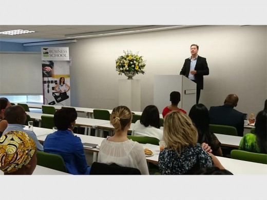 Simon Nicolson, head of the Business School, welcomes the assembly of like-minded business minds at the The IIE Business School Next Level Business Breakfast. Photo: Tim Michael Verne.