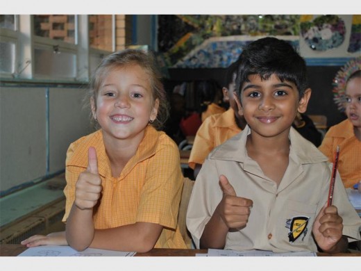 Delta Fourie and Dayaan Naidoo are exited for their first day of school at Montrose Primary.