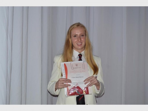 Claire Berzen achieves senior full colours for academics, service and sport (swimming).